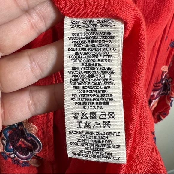 Free People Womens Oxford Red Embroidered Flowy Boho Dress Size Small - Picture 12 of 12